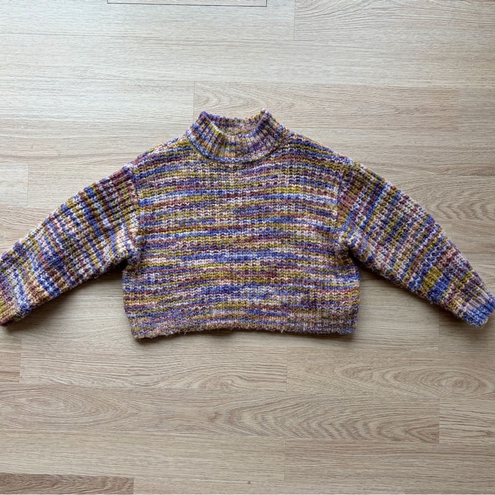 Zara Multicolor Cropped Ribbed Turtleneck Sweater - Pink, Yellow, Purple